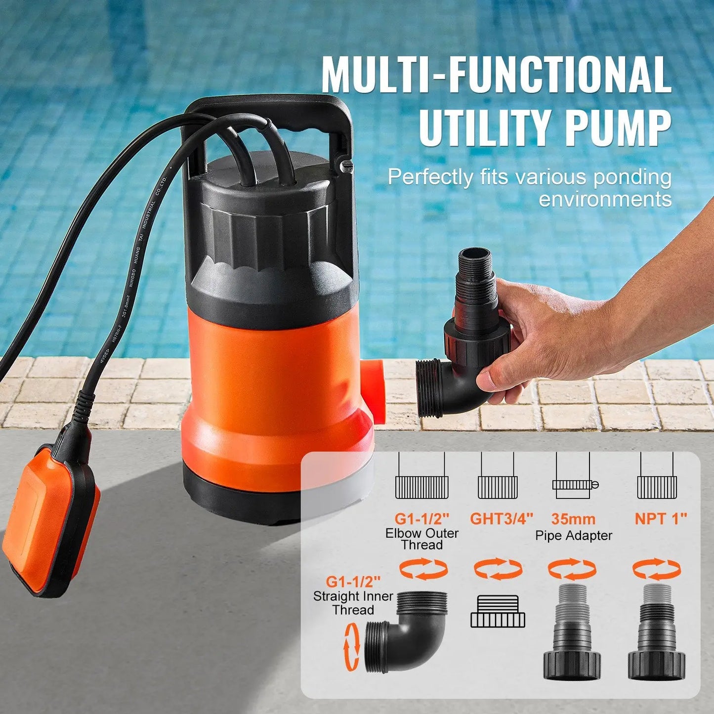 1HP Submersible Utility Sump Pump — 4,000 GPH | HGC Resilience VEVOR