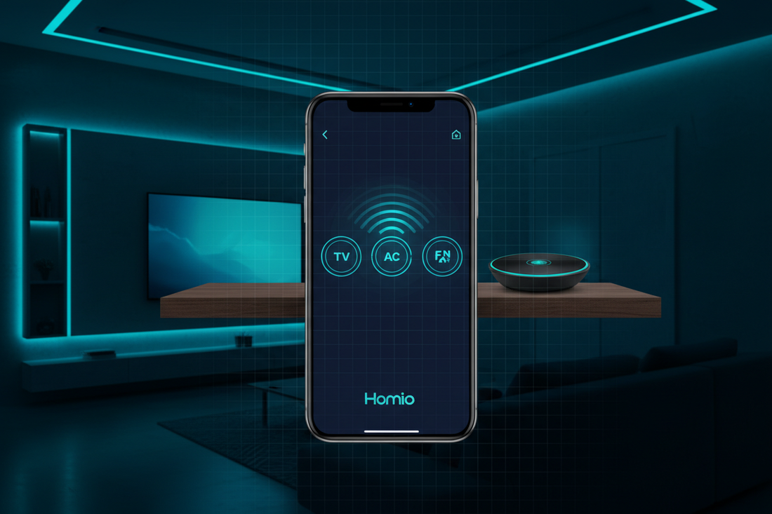  Smartphone controlling TV, AC and fan with smart IR remote app – Homiio guide