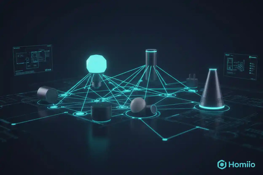 Smart home ecosystem with Matter network visualization — Homiio