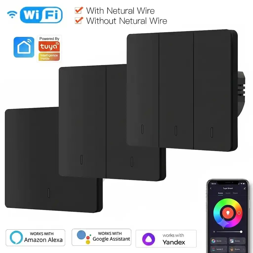Homiio Smart WiFi Wall Switch – No Neutral Wire, 1-3 Gang, Alexa & Google Home Homiio
