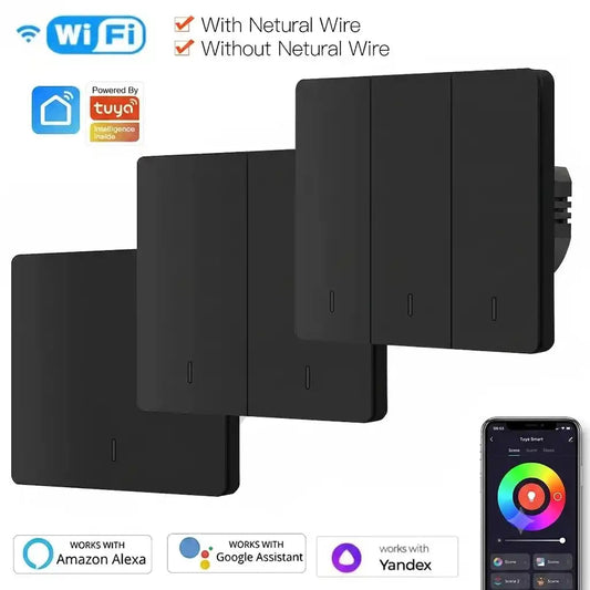 Homiio Smart WiFi Wall Switch – No Neutral Wire, 1-3 Gang, Alexa & Google Home Homiio