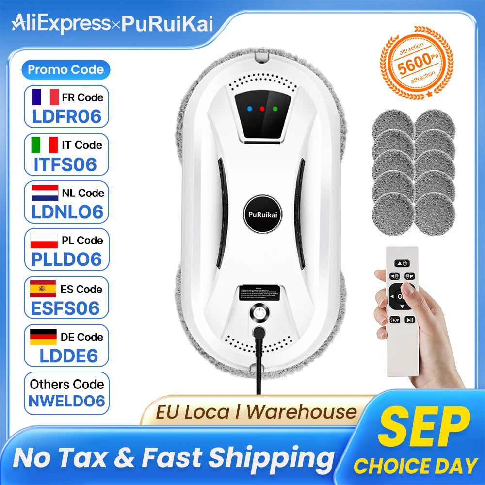 PuRuiKai Window Cleaning Robot | 5600Pa Suction & Remote Control