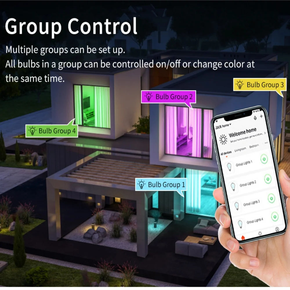 Homiio Smart WiFi LED Bulb – RGB Color, Voice Control, Dimmable, Alexa & Google Homiio