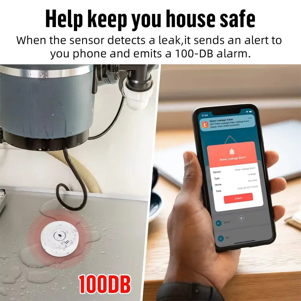 KERUI Smart WiFi Water Leak Detector — 100dB Alarm, Tuya App, Battery Operated KERUI