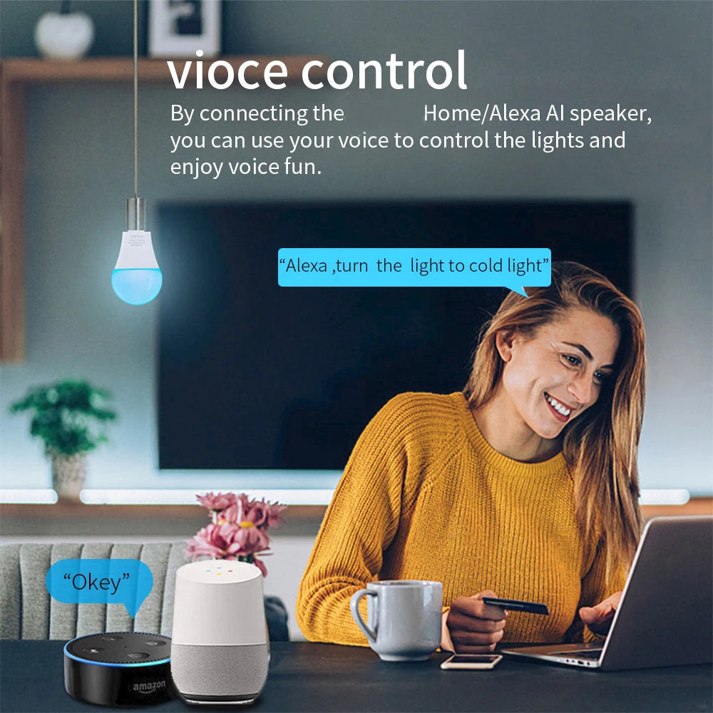 Homiio Smart WiFi LED Bulb – RGB Color, Voice Control, Dimmable, Alexa & Google Homiio