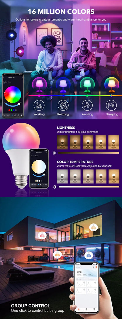 Homiio Smart WiFi LED Bulb – RGB Color, Voice Control, Dimmable, Alexa & Google Homiio