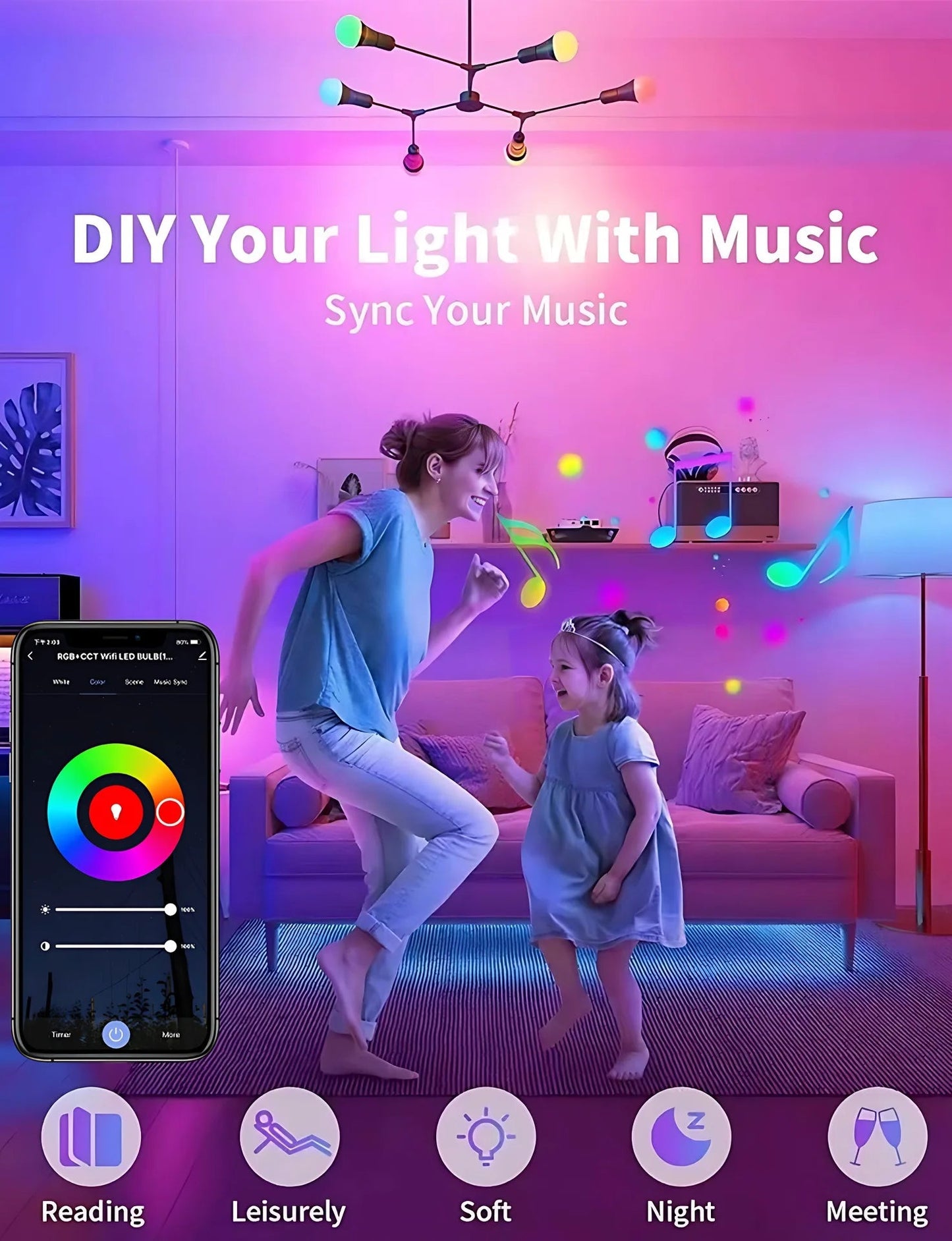Homiio Smart WiFi LED Bulb – RGB Color, Voice Control, Dimmable, Alexa & Google Homiio