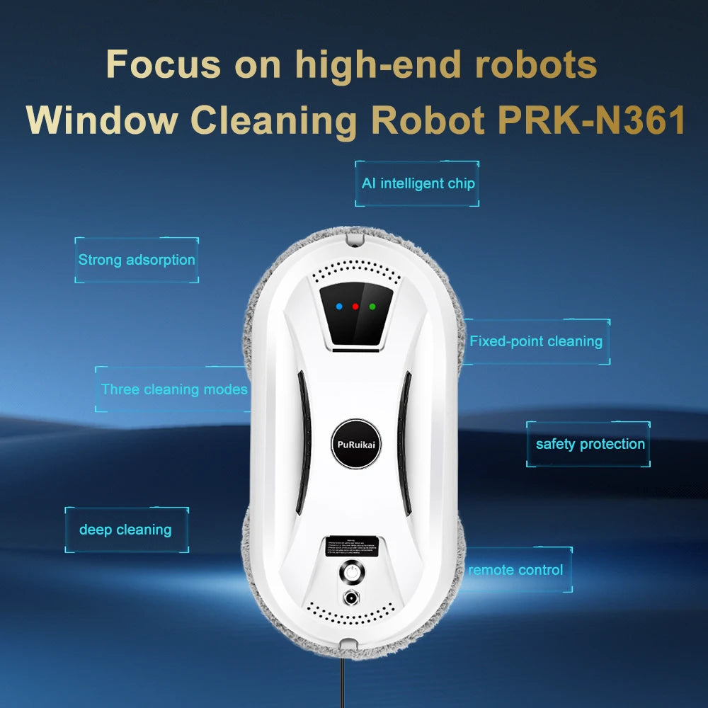 PuRuiKai Window Cleaning Robot | 5600Pa Suction & Remote Control