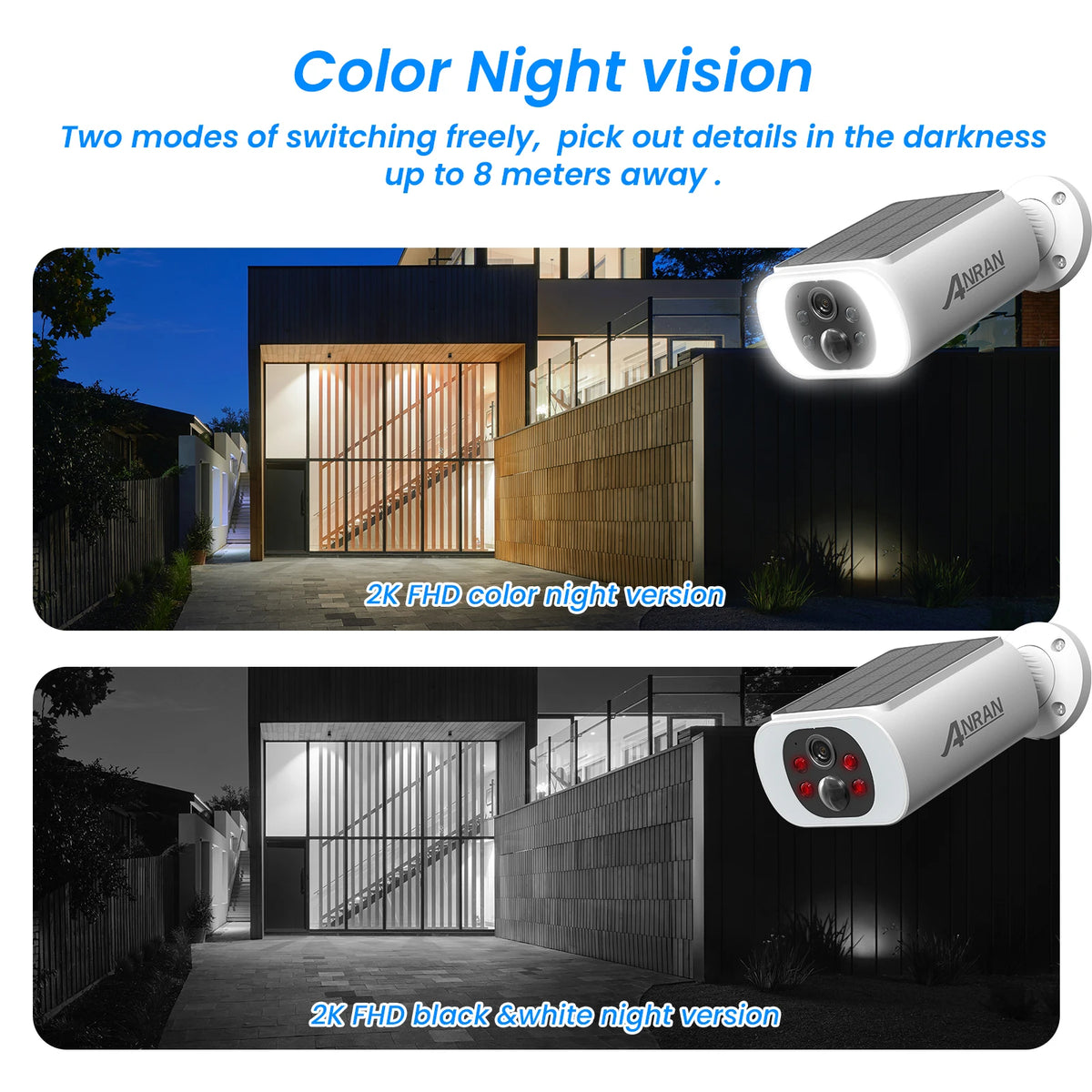 ANRAN 2K Solar Security Camera | Color Night Vision & Two-Way Audio