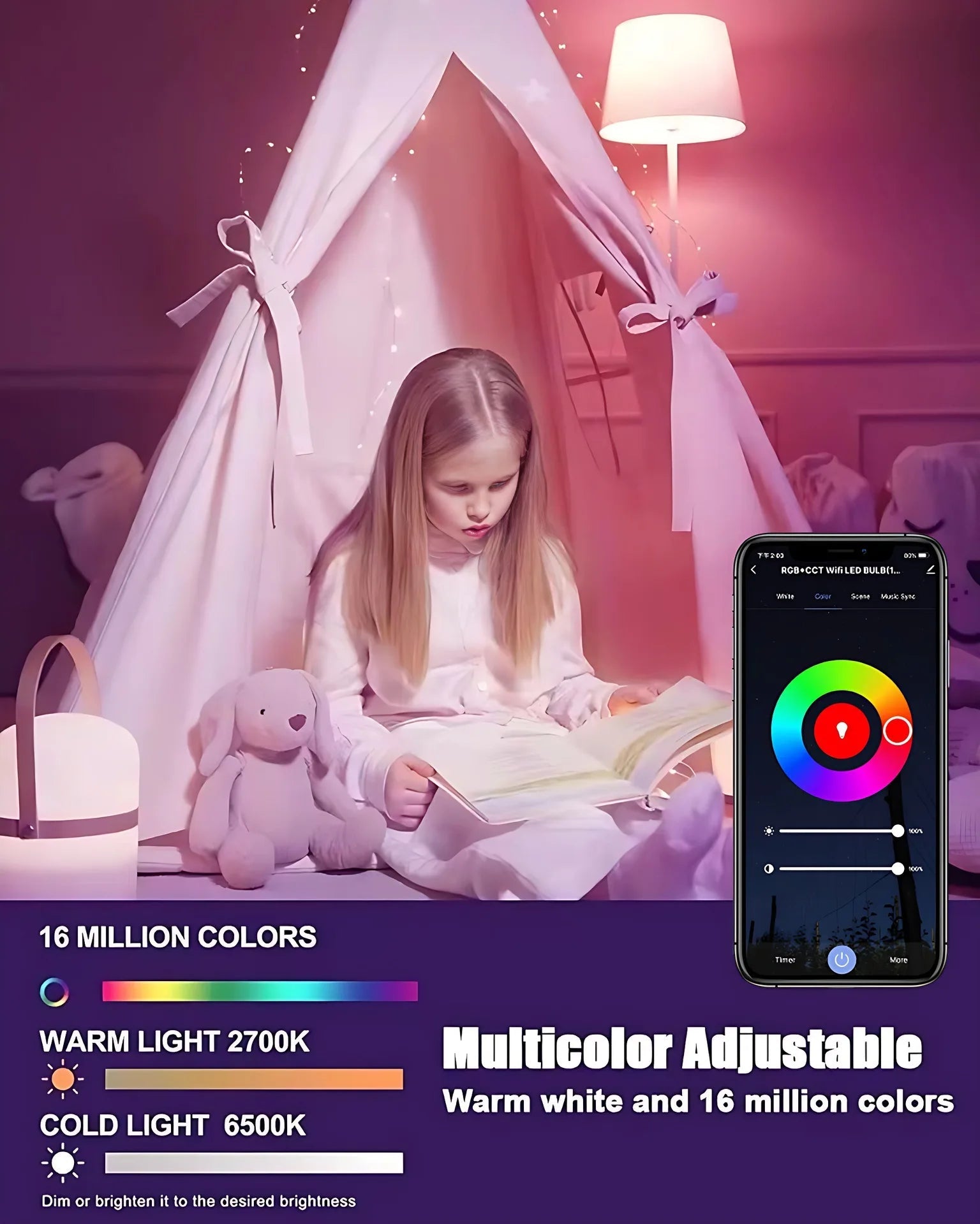 Homiio Smart WiFi LED Bulb – RGB Color, Voice Control, Dimmable, Alexa & Google Homiio