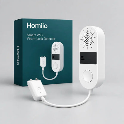 Homiio Smart WiFi Water Leak Detector | Loud Alarm, Instant App Alerts, Alexa & Google Home